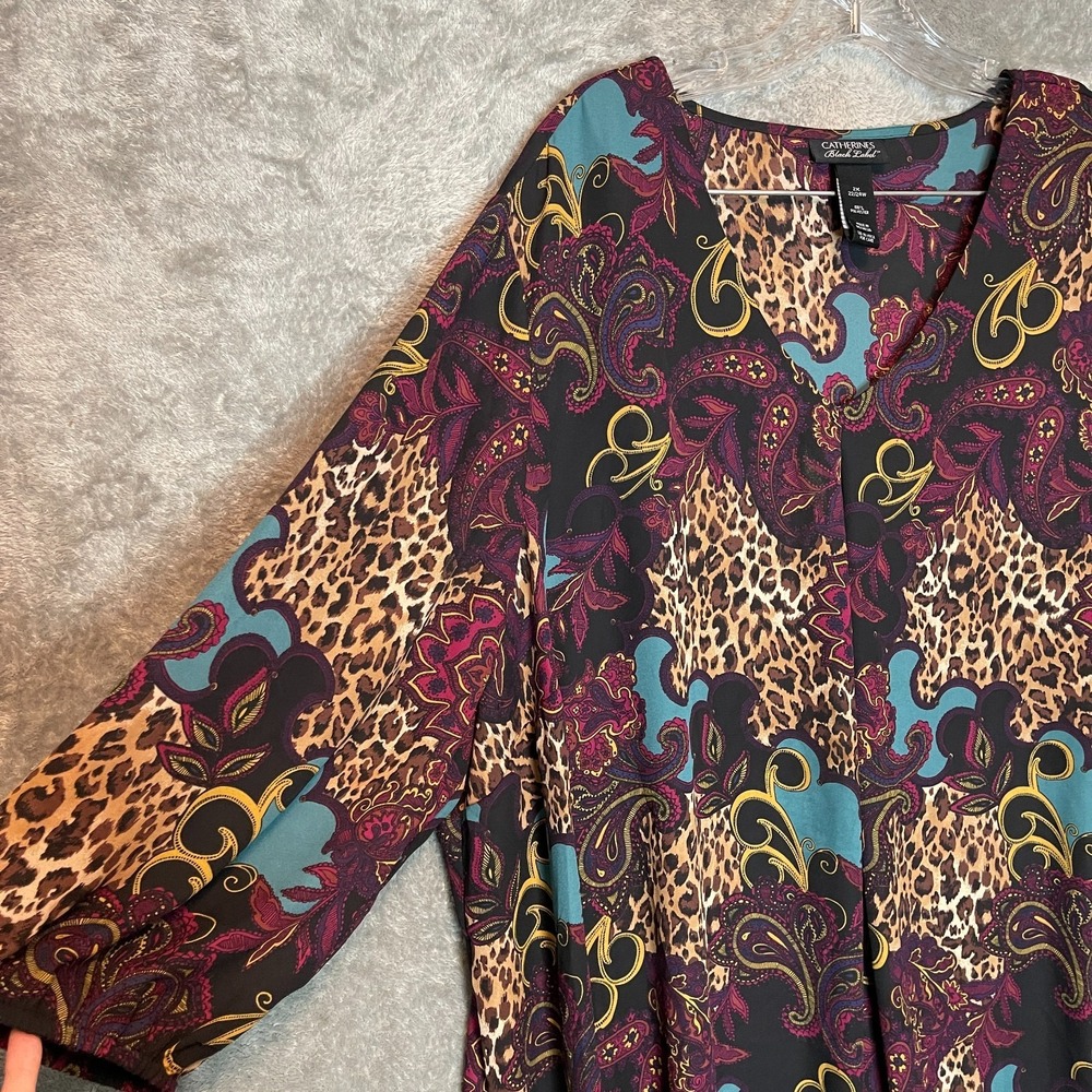 Catherines Women Black Label Mixed Print Blouse 2X Casual Luxury Lightweight